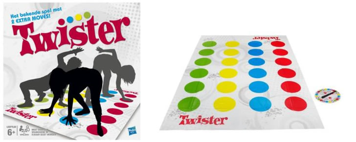 Doos en inhoud van het Twister spel